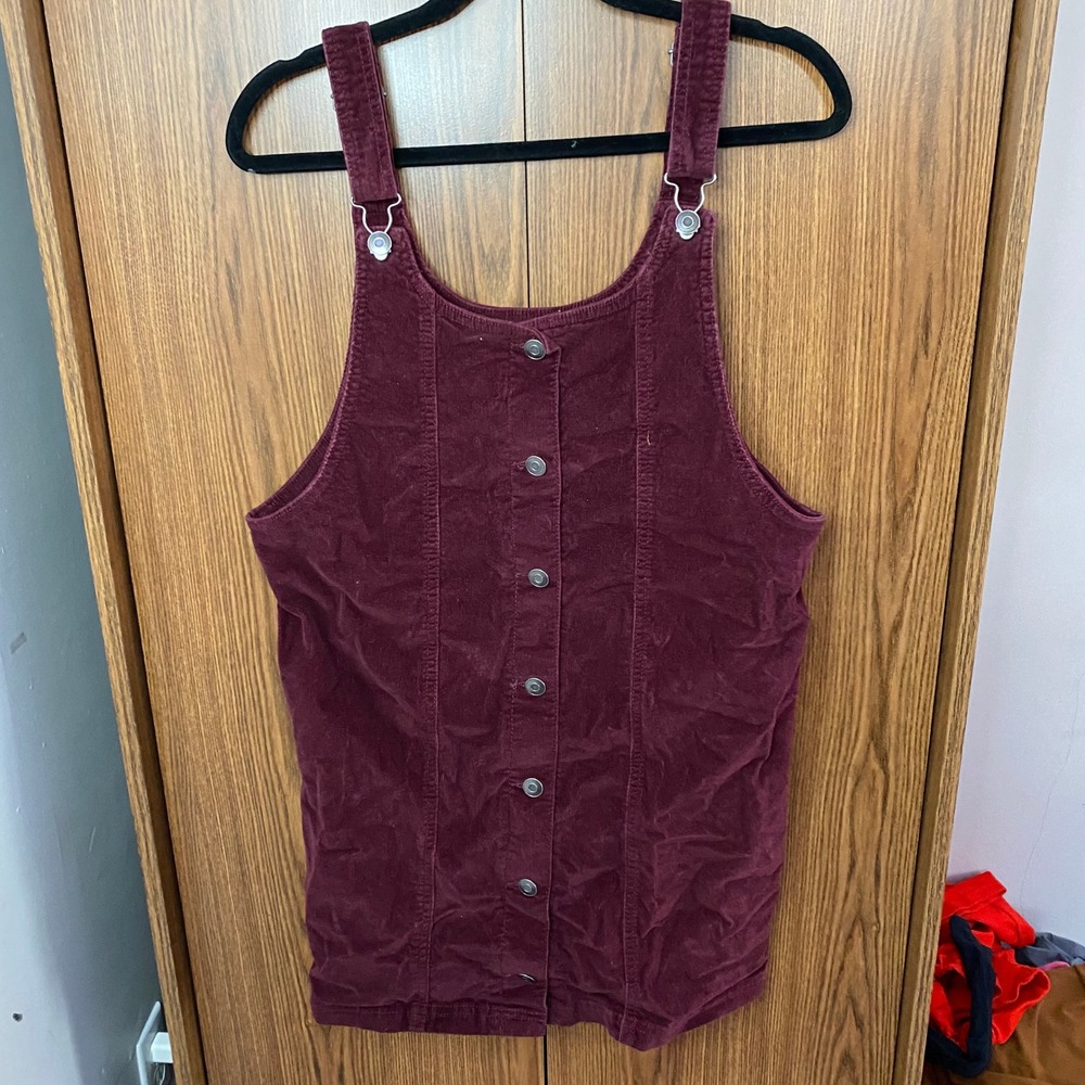 Celebrity Pink Overall‎ Dress Womens Large Burgundy Corduroy Button Front
